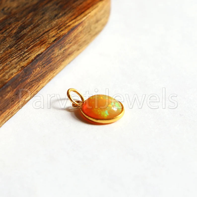 Natural Fire Ethiopian Opal Charm, 18k Solid Gold Charm, Yellow Fire Opal Charm, DAINTY Charms, 18 K Solid Gold , RARE Opal Gemstone ,Handmade Gold Charm, 7x9 Oval Charm, Gift For Christmas Charm, Gift For Her Charm, Gift For Wife Charm