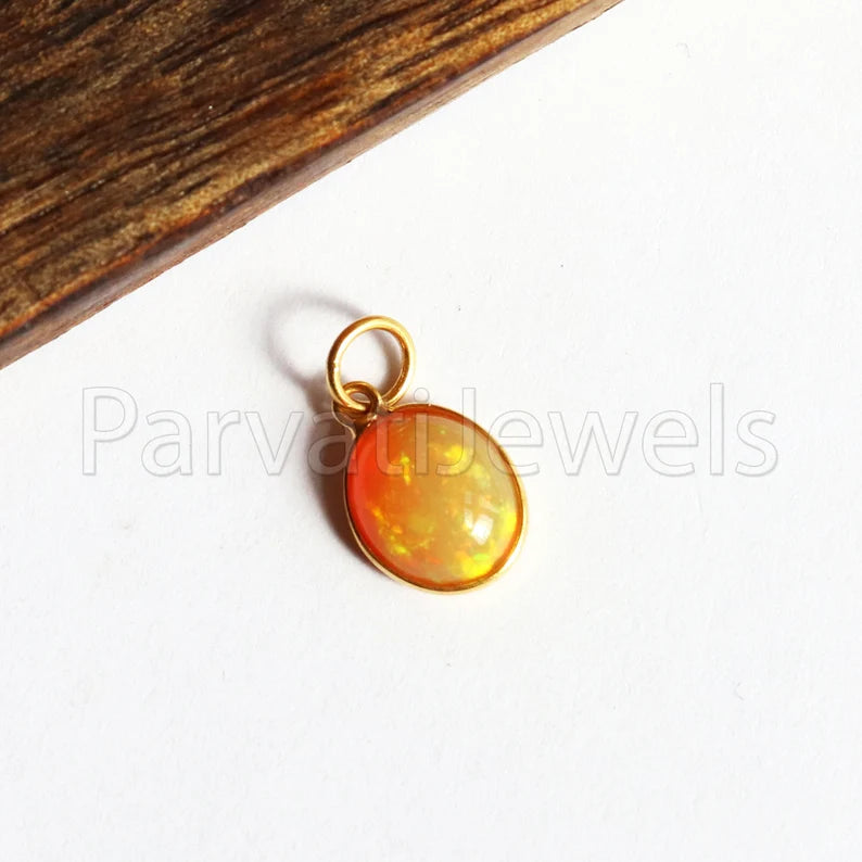 Natural Fire Ethiopian Opal Charm, 18k Solid Gold Charm, Yellow Fire Opal Charm, DAINTY Charms, 18 K Solid Gold , RARE Opal Gemstone ,Handmade Gold Charm, 7x9 Oval Charm, Gift For Christmas Charm, Gift For Her Charm, Gift For Wife Charm