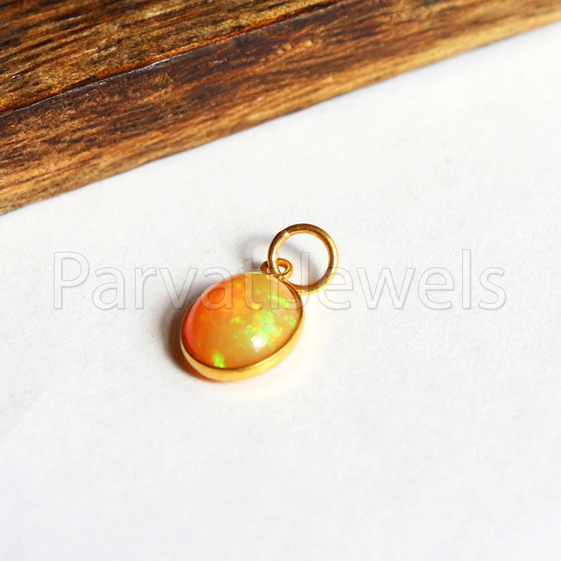 Natural Fire Ethiopian Opal Charm, 18k Solid Gold Charm, Yellow Fire Opal Charm, DAINTY Charms, 18 K Solid Gold , RARE Opal Gemstone ,Handmade Gold Charm, 7x9 Oval Charm, Gift For Christmas Charm, Gift For Her Charm, Gift For Wife Charm