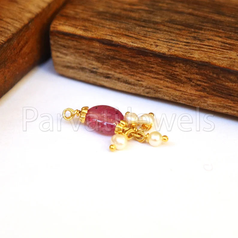 Ruby Charm, 18k Solid Gold Charm, Handmade Gold Charm, Charm Pendant, Ruby & Pearl Charm, Ruby Charms, Minimalist Pendant, Cabochon Ruby