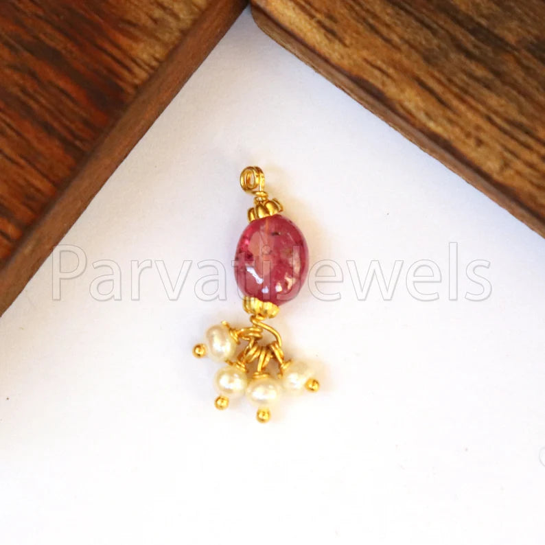 Ruby Charm, 18k Solid Gold Charm, Handmade Gold Charm, Charm Pendant, Ruby & Pearl Charm, Ruby Charms, Minimalist Pendant, Cabochon Ruby
