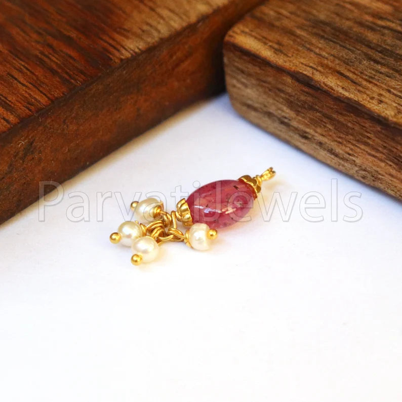 Ruby Charm, 18k Solid Gold Charm, Handmade Gold Charm, Charm Pendant, Ruby & Pearl Charm, Ruby Charms, Minimalist Pendant, Cabochon Ruby