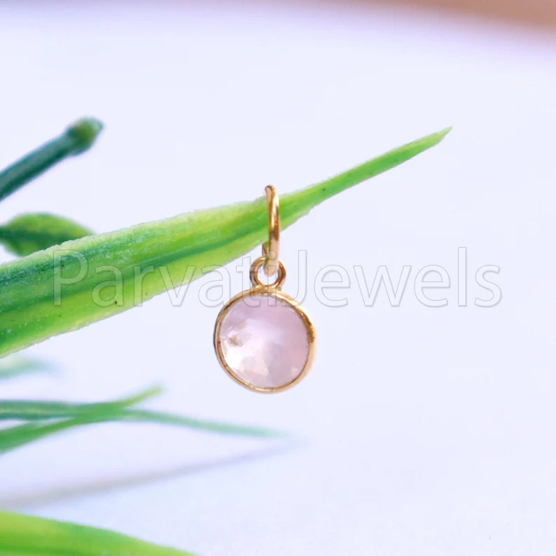 Rose Quartz Charm, 18k Solid Gold Charm, Natural Rose Quartz Charm, Gold Charm, Charm Pendant, Charm Necklace, Handmade Gold Charm