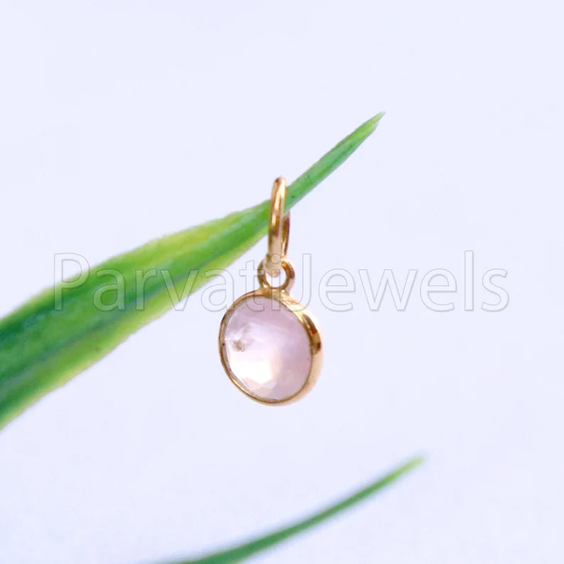 Rose Quartz Charm, 18k Solid Gold Charm, Natural Rose Quartz Charm, Gold Charm, Charm Pendant, Charm Necklace, Handmade Gold Charm