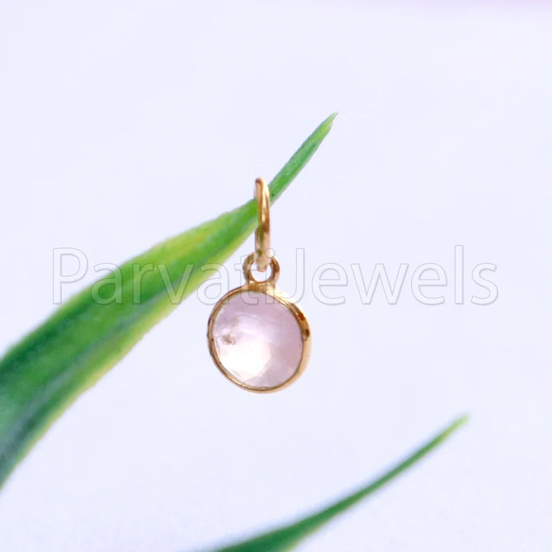 Rose Quartz Charm, 18k Solid Gold Charm, Natural Rose Quartz Charm, Gold Charm, Charm Pendant, Charm Necklace, Handmade Gold Charm