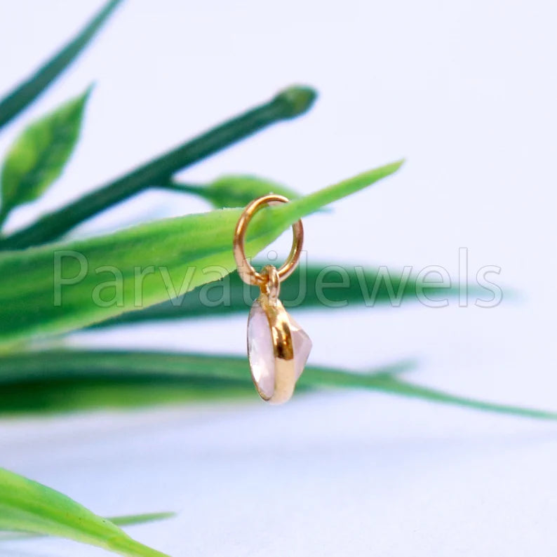 Rose Quartz Charm, 18k Solid Gold Charm, Natural Rose Quartz Charm, Gold Charm, Charm Pendant, Charm Necklace, Handmade Gold Charm