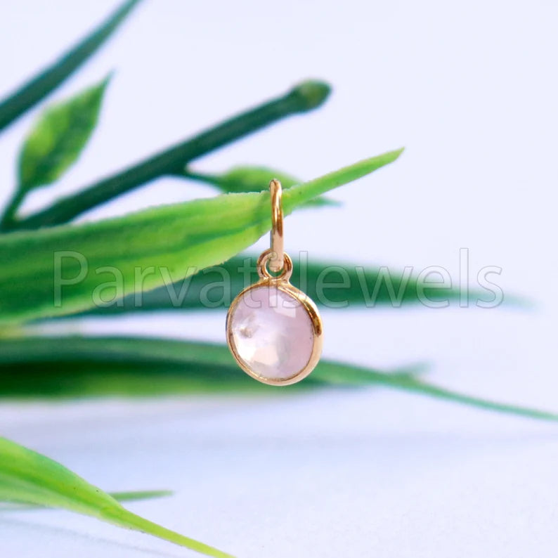 Rose Quartz Charm, 18k Solid Gold Charm, Natural Rose Quartz Charm, Gold Charm, Charm Pendant, Charm Necklace, Handmade Gold Charm