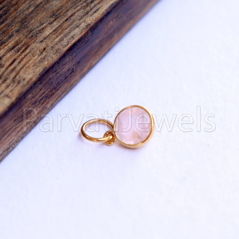 Rose Quartz Charm, 18k Solid Gold Charm, Natural Rose Quartz Charm, Gold Charm, Charm Pendant, Charm Necklace, Handmade Gold Charm