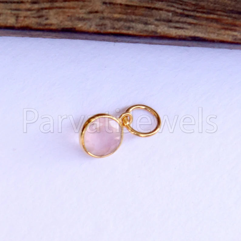 Rose Quartz Charm, 18k Solid Gold Charm, Natural Rose Quartz Charm, Gold Charm, Charm Pendant, Charm Necklace, Handmade Gold Charm