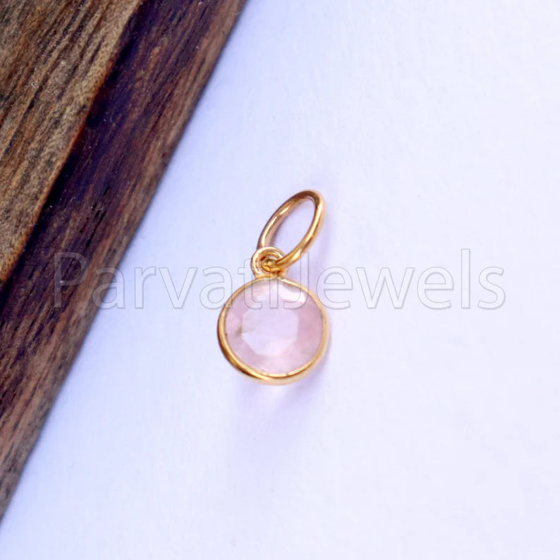 Rose Quartz Charm, 18k Solid Gold Charm, Natural Rose Quartz Charm, Gold Charm, Charm Pendant, Charm Necklace, Handmade Gold Charm