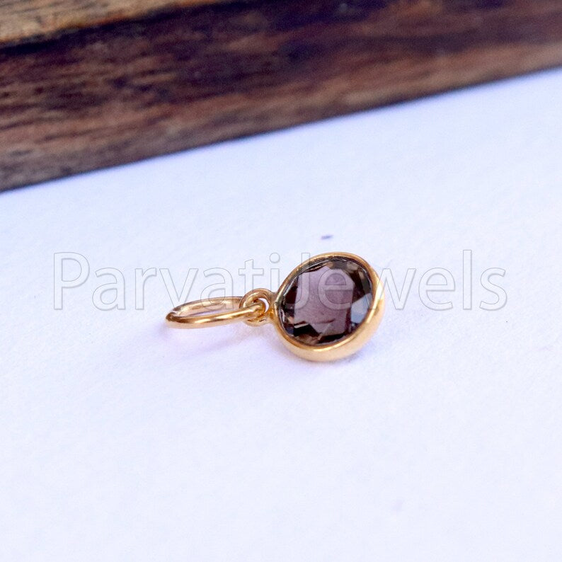 Smoky Topaz Charm, 18k Solid Gold Charm, Natural Smoky Topaz Charm, Gold Charm, Charm Pendant, Charm Necklace, Handmade Gold Charm
