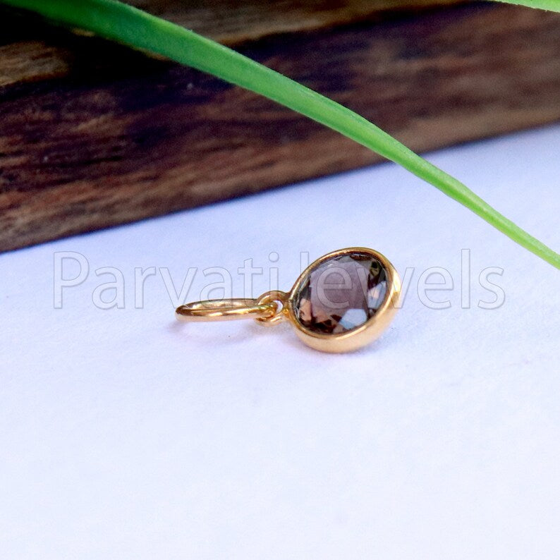 Smoky Topaz Charm, 18k Solid Gold Charm, Natural Smoky Topaz Charm, Gold Charm, Charm Pendant, Charm Necklace, Handmade Gold Charm