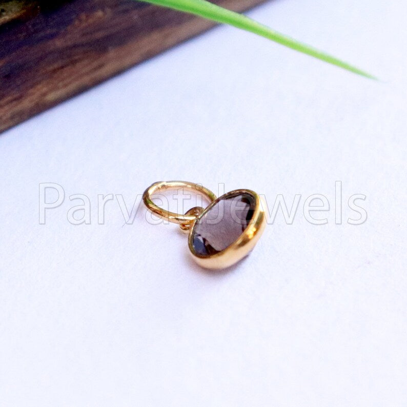 Smoky Topaz Charm, 18k Solid Gold Charm, Natural Smoky Topaz Charm, Gold Charm, Charm Pendant, Charm Necklace, Handmade Gold Charm