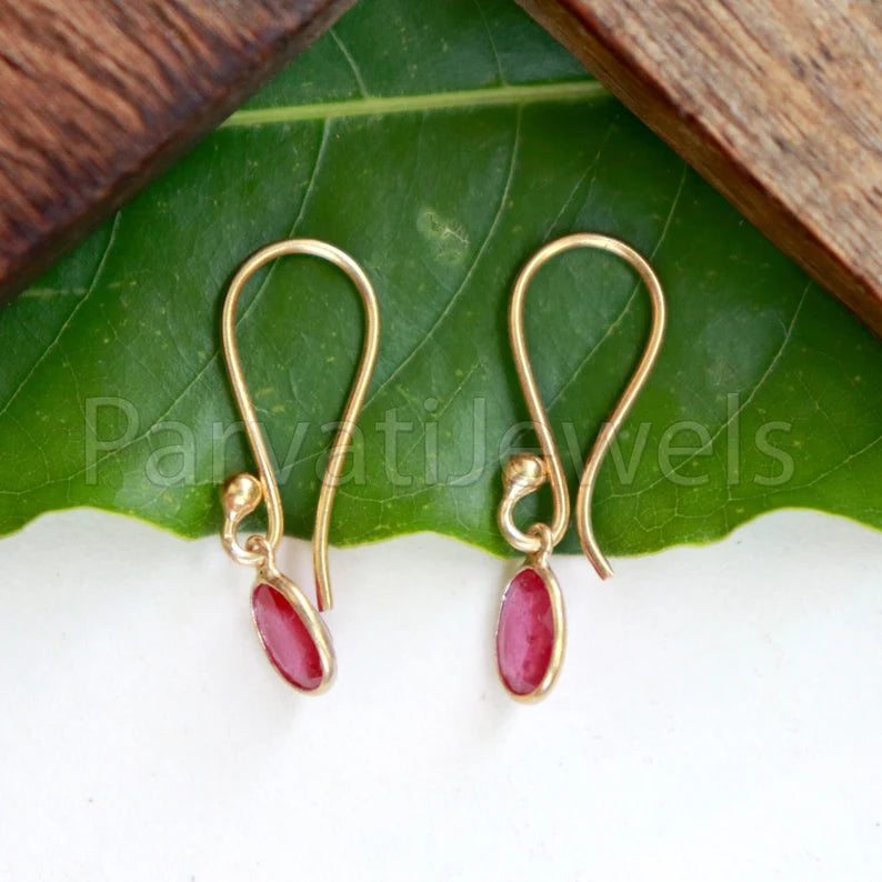 Natural Ruby Dangle Earring, Dangle Earring,Ruby Earring, Minimalist Dangle Earring, Ruby Drop Earrings,SOLID18K Gold earrings, Gift for her