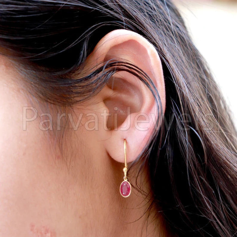 Natural Ruby Dangle Earring, Dangle Earring,Ruby Earring, Minimalist Dangle Earring, Ruby Drop Earrings,SOLID18K Gold earrings, Gift for her