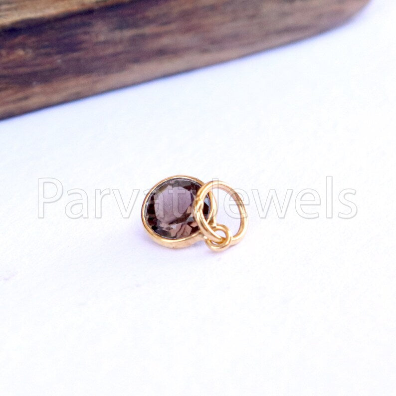 Smoky Topaz Charm, 18k Solid Gold Charm, Natural Smoky Topaz Charm, Gold Charm, Charm Pendant, Charm Necklace, Handmade Gold Charm