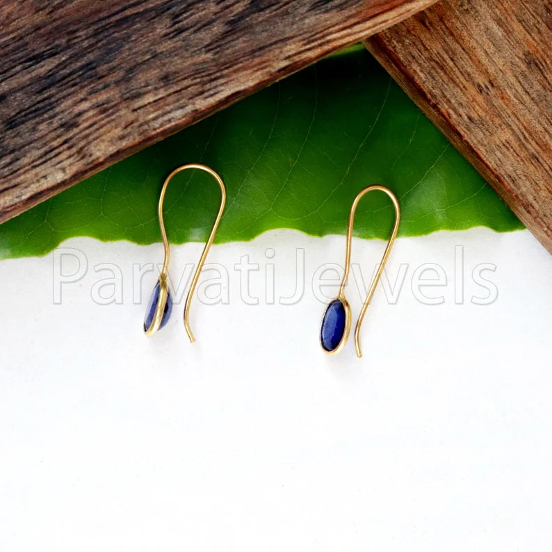 Natural Sapphire Earring, Sapphire Dangle Earring, Solid 14K gold earring, 18K Gold Earring, Handmade Gold Earring,Minimalist Dangle Earring