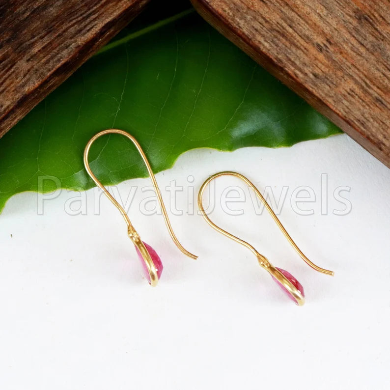 Natural Ruby Earring, Ruby Dangle Earring, Solid 18K Gold Earring, Handmade Gold Earring, Minimalist Dangle Earring, Gift for her