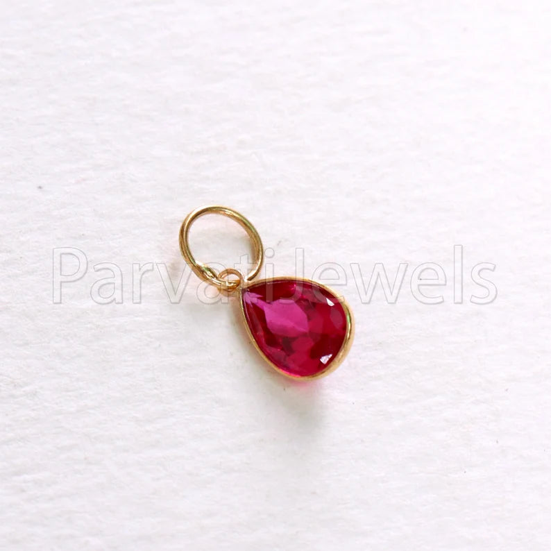 Lab Ruby Charm, 18k Solid Gold Charm, Handmade Gold Charm, Charm Pendant, Charms Necklace, Ruby Charms, Minimalist Pendant, Ruby Charms