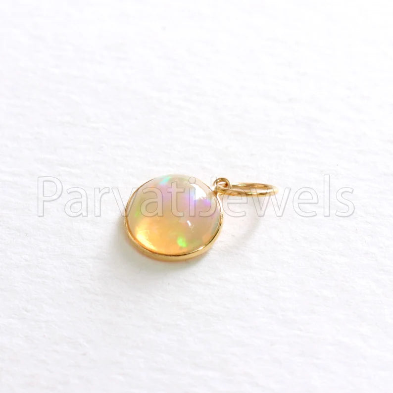 Natural Fire Ethiopian Opal Charm, 18k Solid Gold Charm, Natural Opal Charm, Gold Charm, Charm Necklace, Charm Pendant, Handmade Gold Charm, Gold Charm Pendant, Christmas Gift Charm, Gift For Mom Charm
