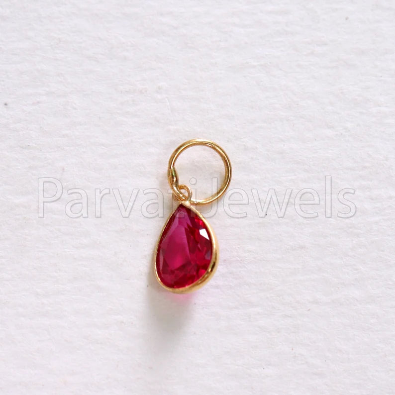 Lab Ruby Charm, 18k Solid Gold Charm, Handmade Gold Charm, Charm Pendant, Charms Necklace, Ruby Charms, Minimalist Pendant, Ruby Charms