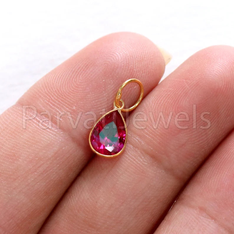 Lab Ruby Charm, 18k Solid Gold Charm, Handmade Gold Charm, Charm Pendant, Charms Necklace, Ruby Charms, Minimalist Pendant, Ruby Charms