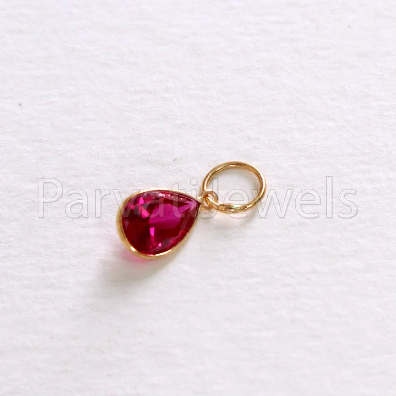 Lab Ruby Charm, 18k Solid Gold Charm, Handmade Gold Charm, Charm Pendant, Charms Necklace, Ruby Charms, Minimalist Pendant, Ruby Charms