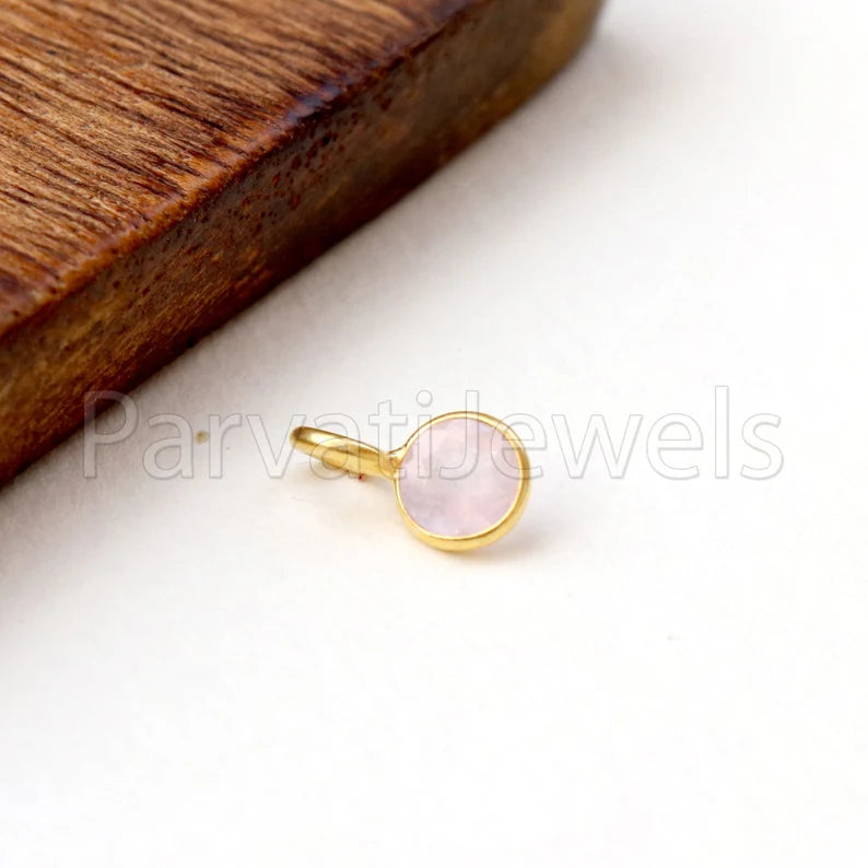 Natural Rose Quartz Charm, 18k Solid Gold Charm, Natural Rose Quartz Charm, Gold Charm, Charm Pendant, Charm Necklace, Handmade Gold Charm