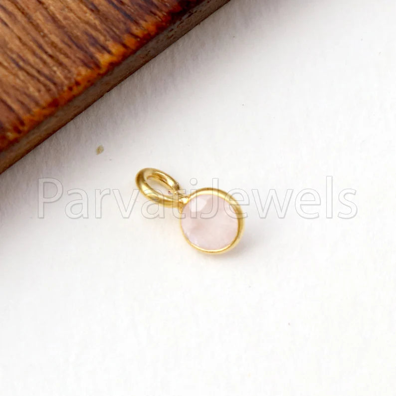 Natural Rose Quartz Charm, 18k Solid Gold Charm, Natural Rose Quartz Charm, Gold Charm, Charm Pendant, Charm Necklace, Handmade Gold Charm