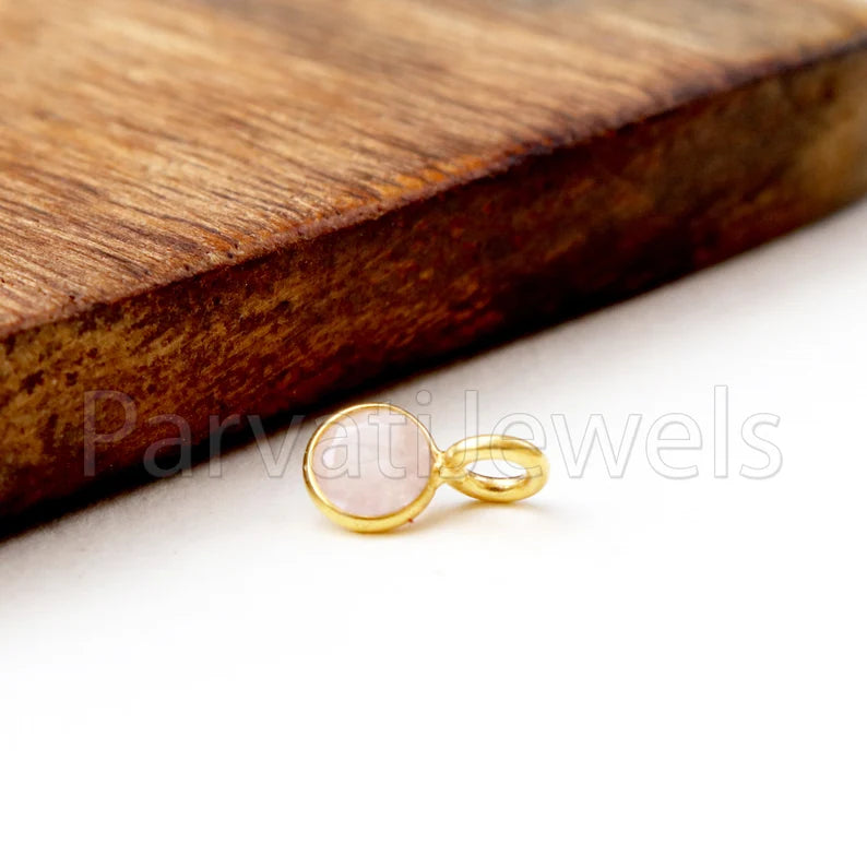 Natural Rose Quartz Charm, 18k Solid Gold Charm, Natural Rose Quartz Charm, Gold Charm, Charm Pendant, Charm Necklace, Handmade Gold Charm
