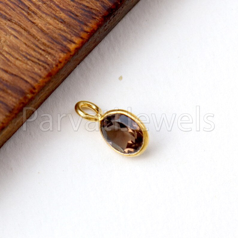 Smoky Topaz Charm, 18k Solid Gold Charm, Natural Smoky Topaz Charm, Gold Charm, Charm Pendant, Charm Necklace, Handmade Gold Charm
