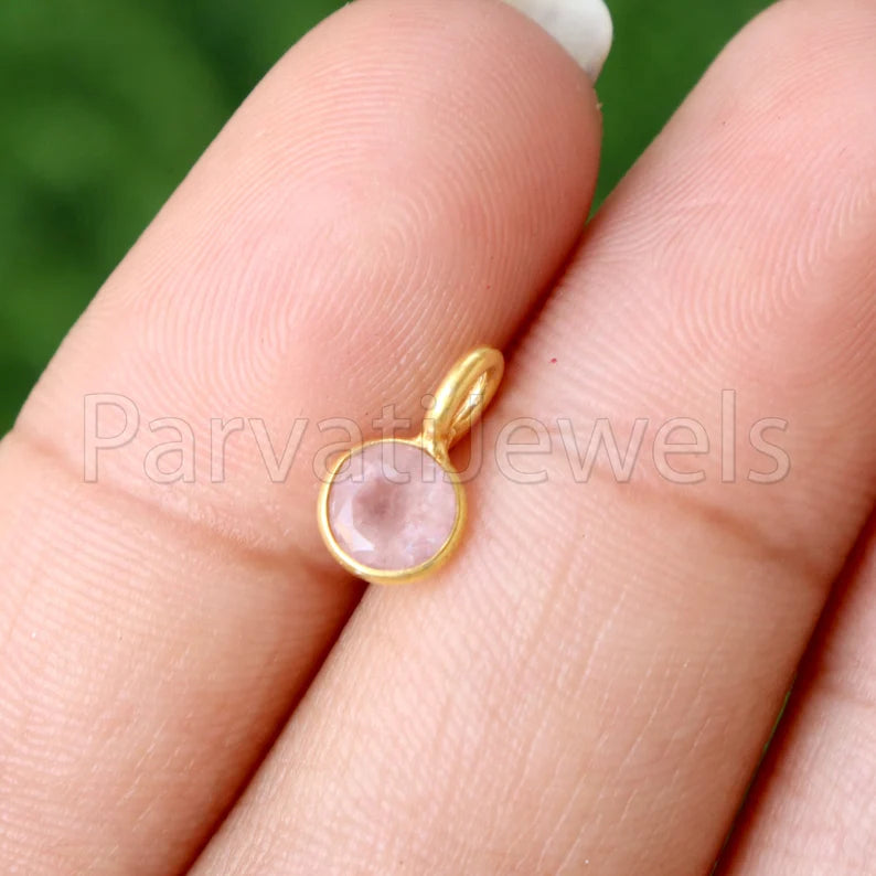 Natural Rose Quartz Charm, 18k Solid Gold Charm, Natural Rose Quartz Charm, Gold Charm, Charm Pendant, Charm Necklace, Handmade Gold Charm