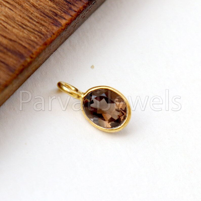 Smoky Topaz Charm, 18k Solid Gold Charm, Natural Smoky Topaz Charm, Gold Charm, Charm Pendant, Charm Necklace, Handmade Gold Charm