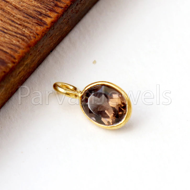 Smoky Topaz Charm, 18k Solid Gold Charm, Natural Smoky Topaz Charm, Gold Charm, Charm Pendant, Charm Necklace, Handmade Gold Charm