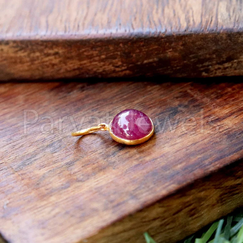 Ruby Charm, 18k Solid Gold Charm, Handmade Gold Charm, Charm Pendant, Charms Necklace, Ruby Charms, Minimalist Pendant, Cabochon Ruby Charms