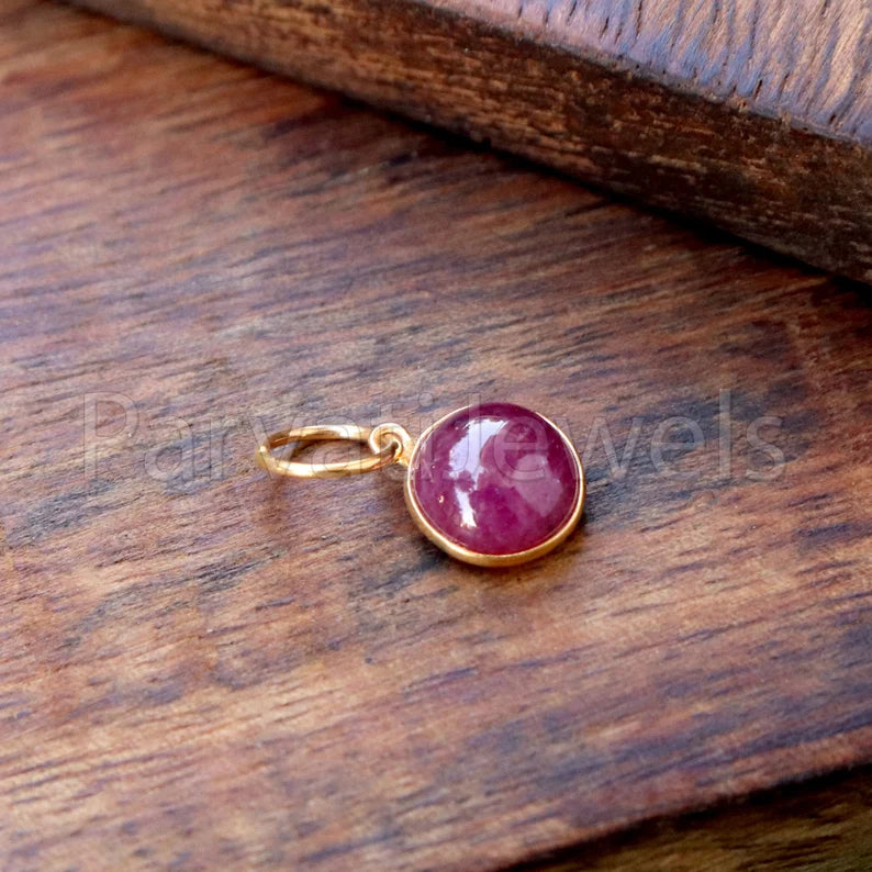 Ruby Charm, 18k Solid Gold Charm, Handmade Gold Charm, Charm Pendant, Charms Necklace, Ruby Charms, Minimalist Pendant, Cabochon Ruby Charms