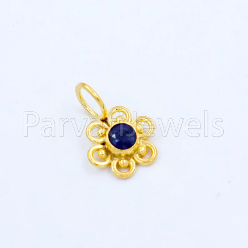Natural Sapphire Charm, 18k Solid Gold Charm, Handmade Gold Charm, Designer Charm Pendant, Charms Necklace, Blue Sapphire Charm