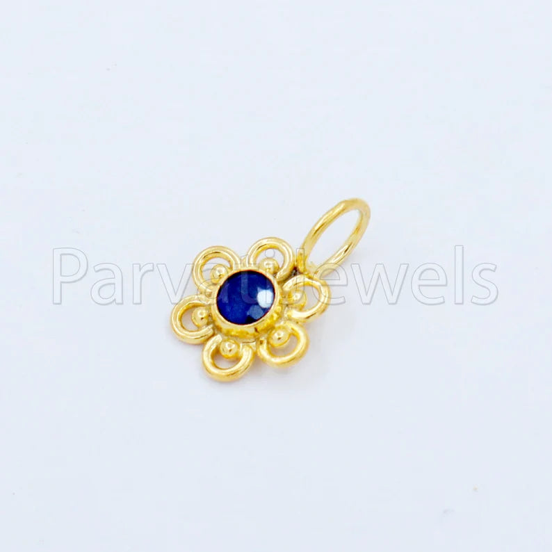 Natural Sapphire Charm, 18k Solid Gold Charm, Handmade Gold Charm, Designer Charm Pendant, Charms Necklace, Blue Sapphire Charm