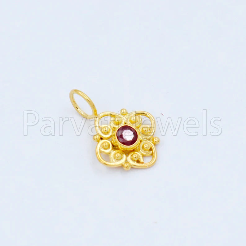 Natural Ruby Charm, 18k Solid Gold Charm, Handmade Gold Charm, Designer Charm Pendant, Charms Necklace, Ruby Charm