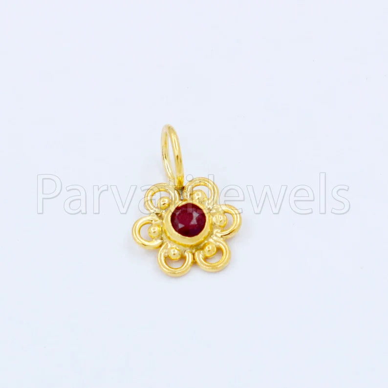 Natural Ruby Charm, 18k Solid Gold Charm, Handmade Gold Charm, Designer Charm Pendant, Charms Necklace, Ruby Charm
