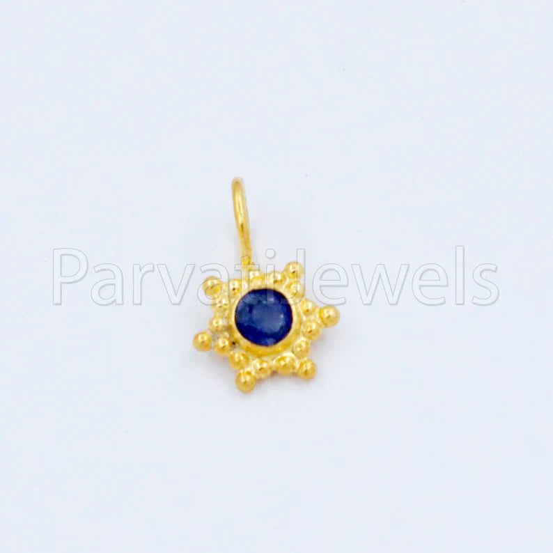 Natural Sapphire Charm, 18k Solid Gold Charm, Handmade Gold Charm, Designer Charm Pendant, Charms Necklace, Blue Sapphire Charm