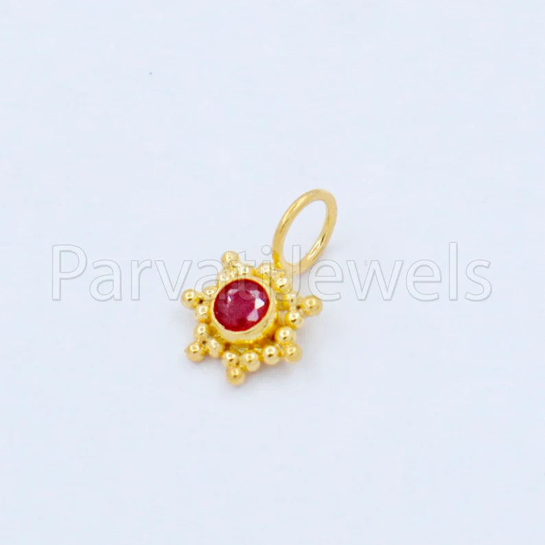 Natural Ruby Charm, 18k Solid Gold Charm, Handmade Gold Charm, Designer Charm Pendant, Charms Necklace, Ruby Charm