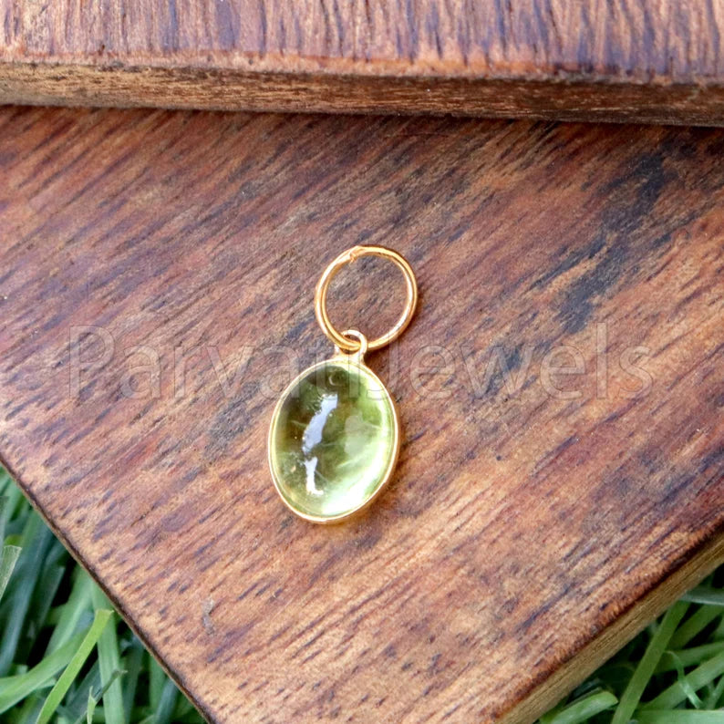 Peridot Green Tourmaline Charm, 18k Solid Gold Charm, Cabochon Green Tourmaline Charm, Gold Charm, Tourmaline Charm, Handmade Gold Charm