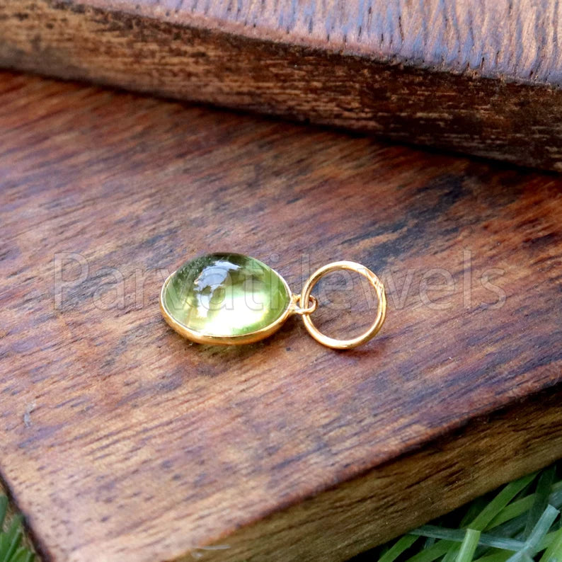 Peridot Green Tourmaline Charm, 18k Solid Gold Charm, Cabochon Green Tourmaline Charm, Gold Charm, Tourmaline Charm, Handmade Gold Charm