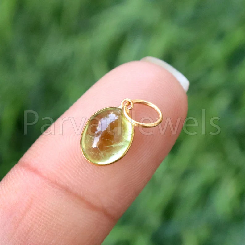Peridot Green Tourmaline Charm, 18k Solid Gold Charm, Cabochon Green Tourmaline Charm, Gold Charm, Tourmaline Charm, Handmade Gold Charm