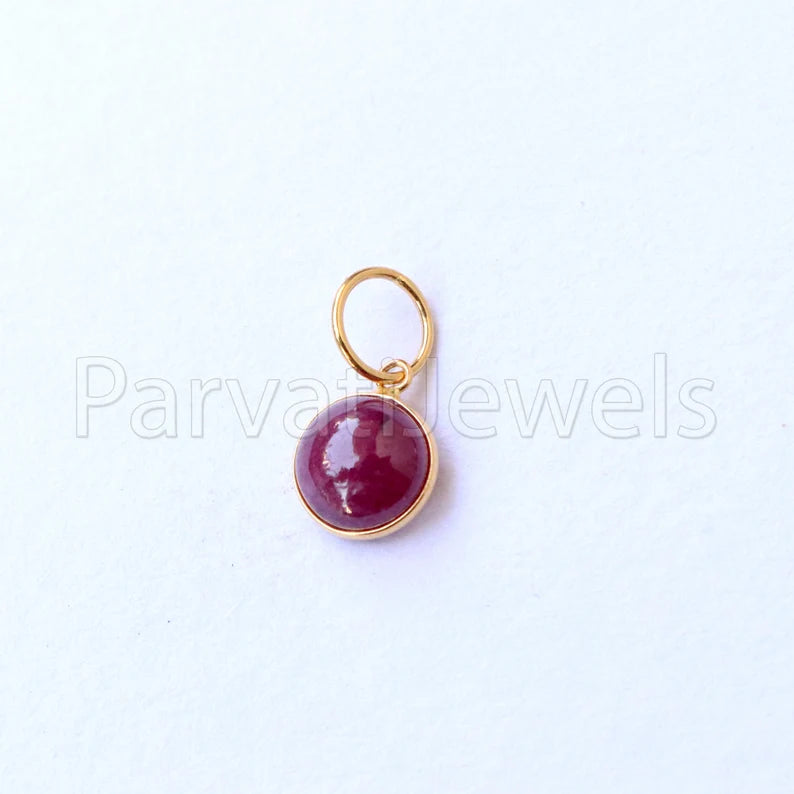 Ruby Charm, 18k Solid Gold Charm, Handmade Gold Charm, Charm Pendant, Charms Necklace, Ruby Charms, Minimalist Pendant, Cabochon Ruby Charms