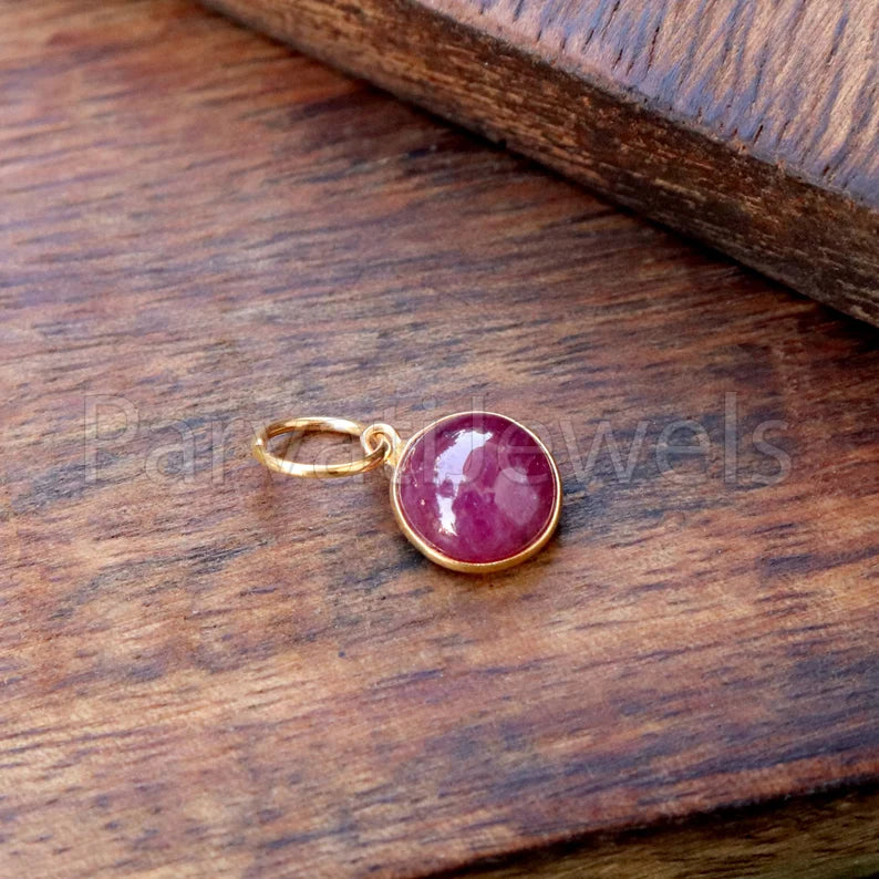 Ruby Charm, 18k Solid Gold Charm, Handmade Gold Charm, Charm Pendant, Charms Necklace, Ruby Charms, Minimalist Pendant, Cabochon Ruby Charms