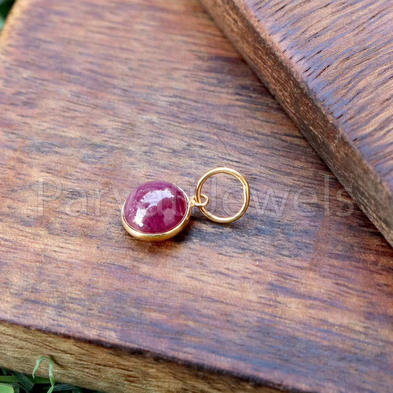 Ruby Charm, 18k Solid Gold Charm, Handmade Gold Charm, Charm Pendant, Charms Necklace, Ruby Charms, Minimalist Pendant, Cabochon Ruby Charms
