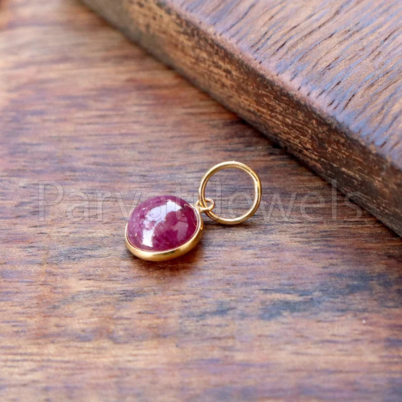 Ruby Charm, 18k Solid Gold Charm, Handmade Gold Charm, Charm Pendant, Charms Necklace, Ruby Charms, Minimalist Pendant, Cabochon Ruby Charms