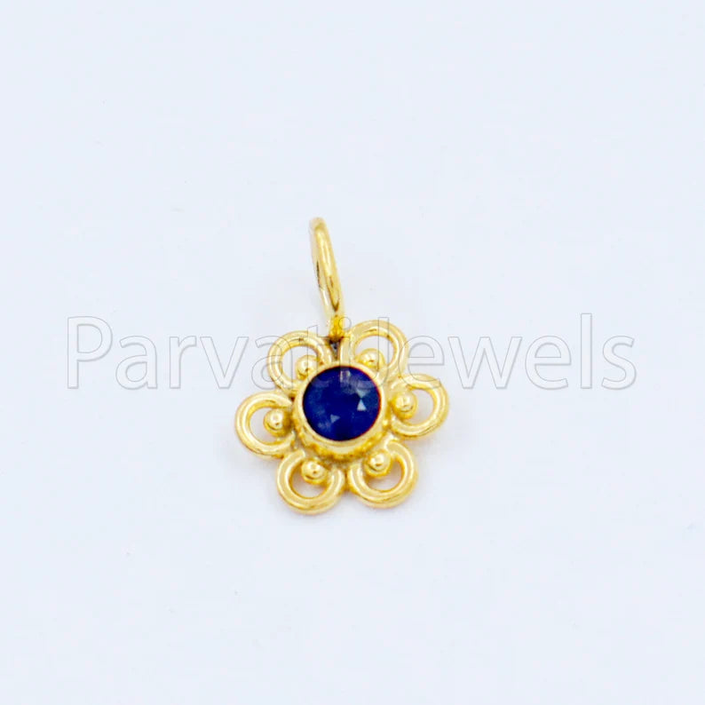 Natural Sapphire Charm, 18k Solid Gold Charm, Handmade Gold Charm, Designer Charm Pendant, Charms Necklace, Blue Sapphire Charm